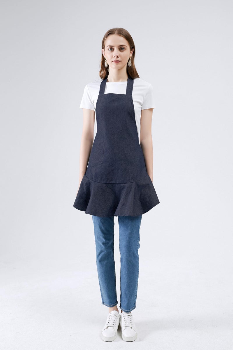 LilMents Women's Retro Denim Kitchen Bib Chef Apron (Navy Blue) - Image 2